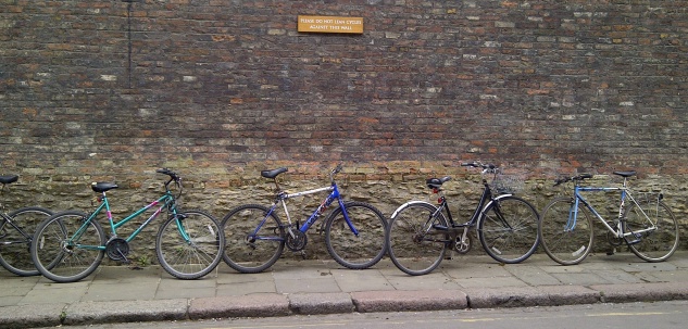 bikes against a wall